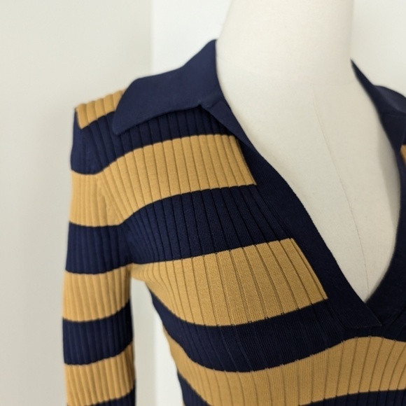 Striped Ribbed Mini Dress Long Sleeve 70’s Style Twik Soft Bodycon Tight Fitted - Picture 9 of 14